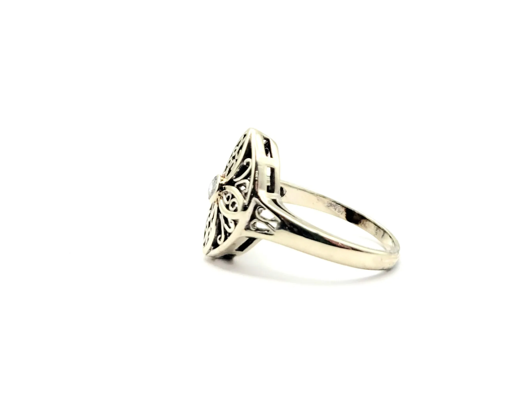 14 kt White Gold  6pt Round Dimond Filigree Cutout Ring