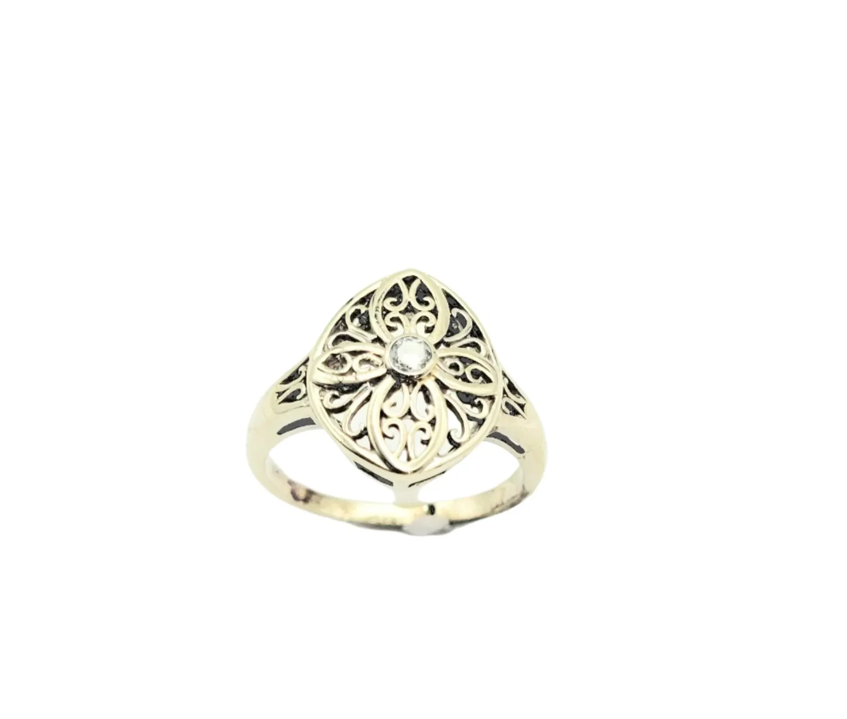 14 kt White Gold  6pt Round Dimond Filigree Cutout Ring