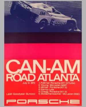 1972 Road Atlanta Can Am Porsche Victory Poster