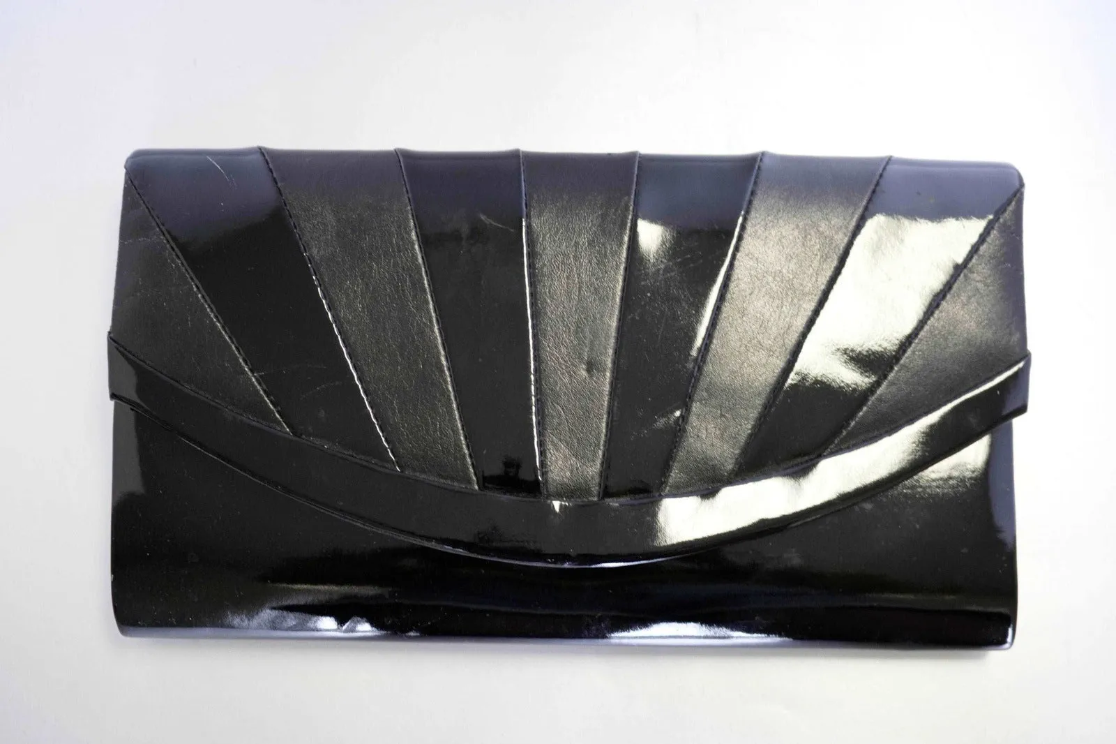 Black Patent Leather Envelope Clutch Bag Vintage Accessory