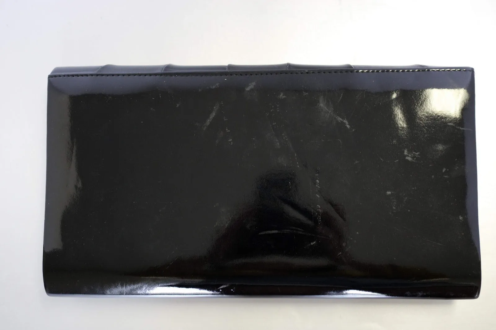 Black Patent Leather Envelope Clutch Bag Vintage Accessory