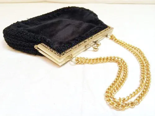 Black Velour Golden Frame Purse Italian Bag Vintage Accessories