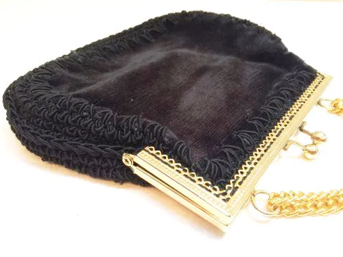 Black Velour Golden Frame Purse Italian Bag Vintage Accessories