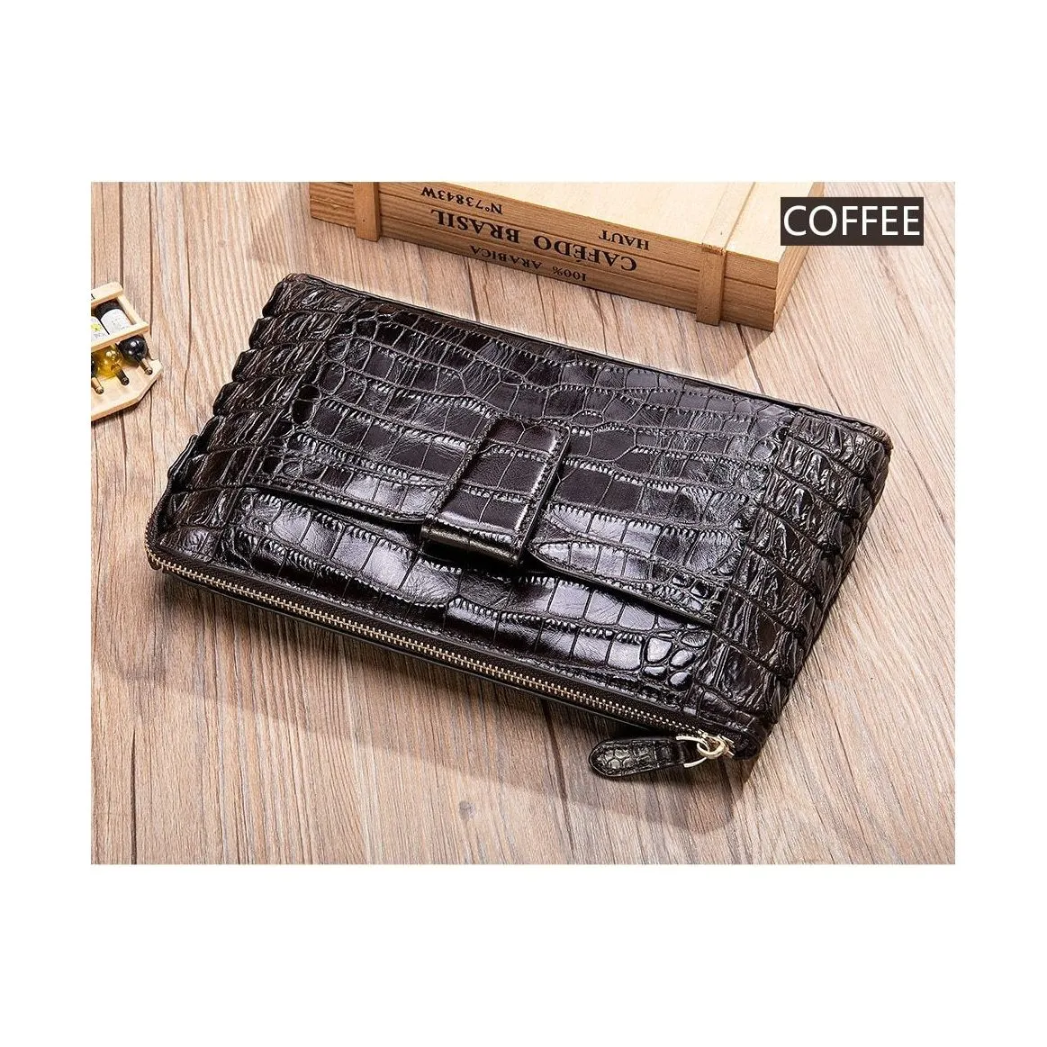 CrocoLuxe Vintage Leather Clutch Wallet