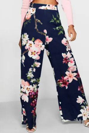 Fashionkova - Deep Blue Fashion Casual Print Pants Regular Trousers