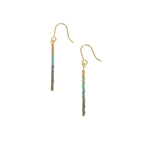 Gold Long Bar w/Aqua Beads Earrings