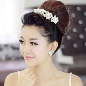 Han Edition Hair White Pearl Crystal Bride Headdress by Hand Bridal Hair jewelry