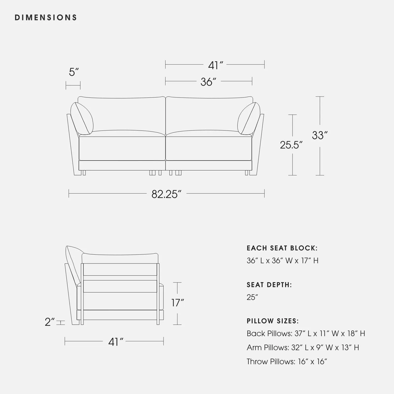 Modular Bondi Black 2-Seater Sofa in Ash | Classic Blend