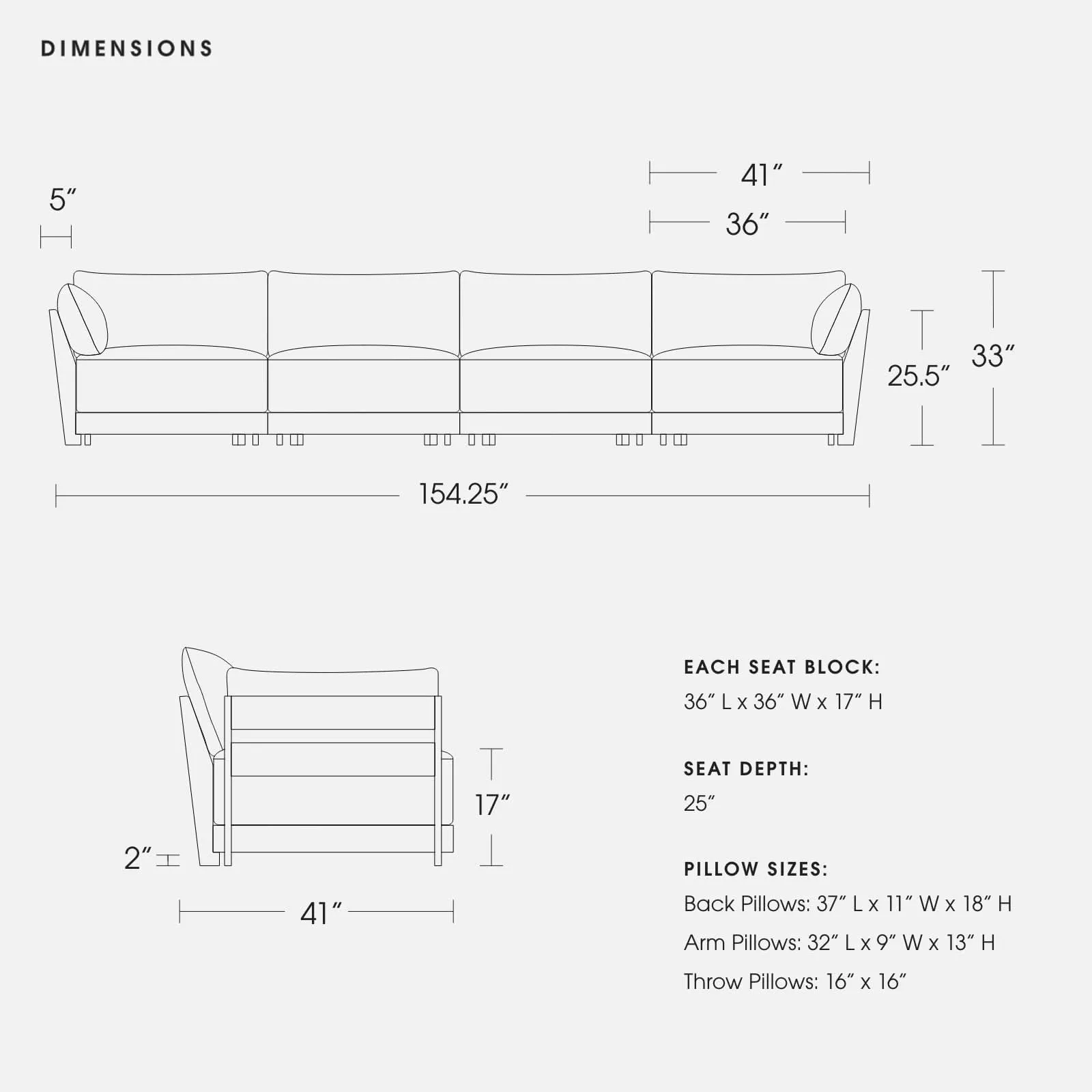 Modular Bondi Black 4-Seater Sofa in Coal | Classic Blend