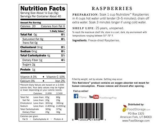 Nutristore Freeze Dried Raspberries Pack of 4 | #10 Can Fruit | Perfect Healthy Snack | Emergency Survival Bulk Fruit Food Storage | Amazing Taste & Quality | 25 Year Shelf Life