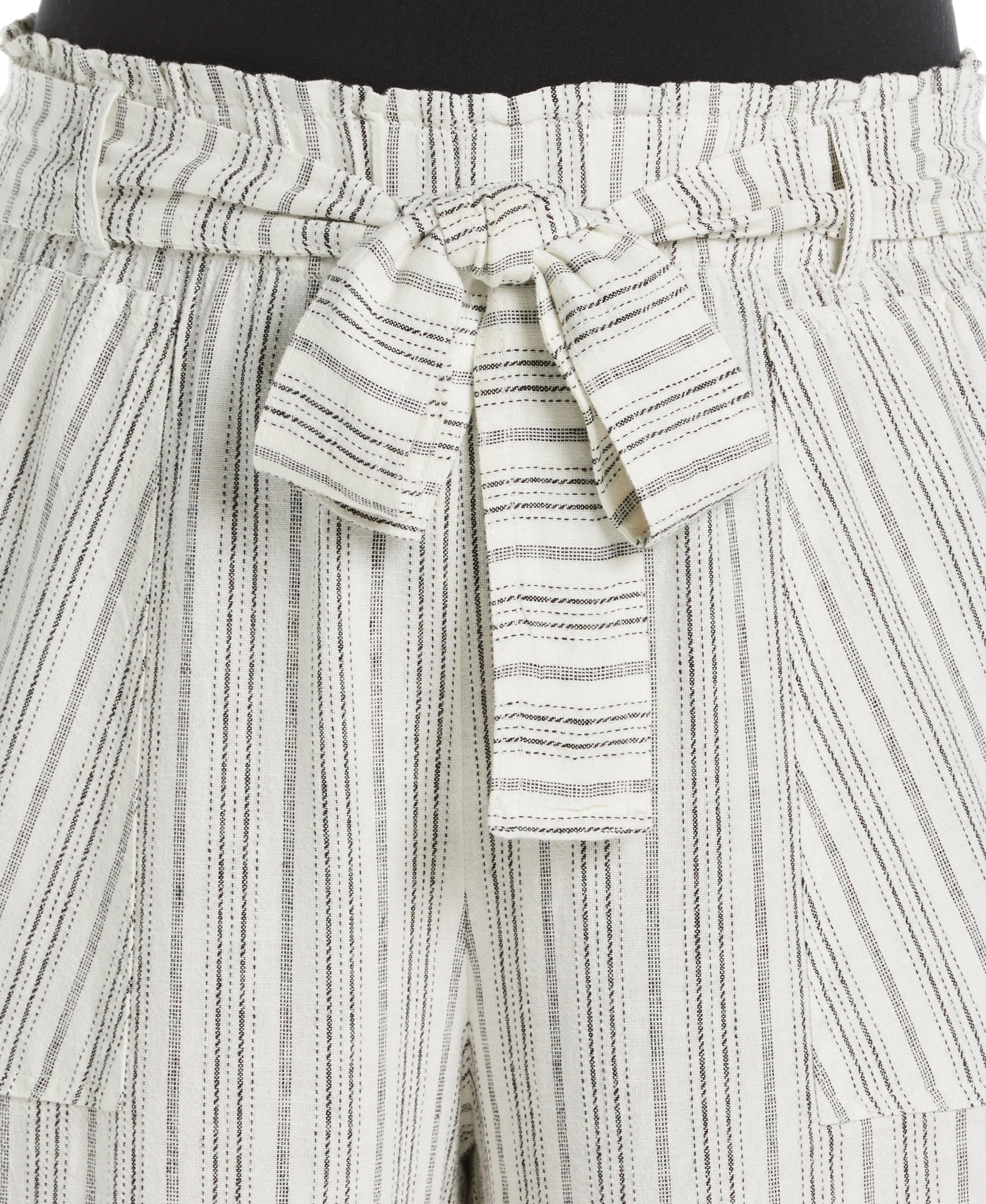 Plus Size Stripe Wide Leg Linen Blend Paper Bag Pant