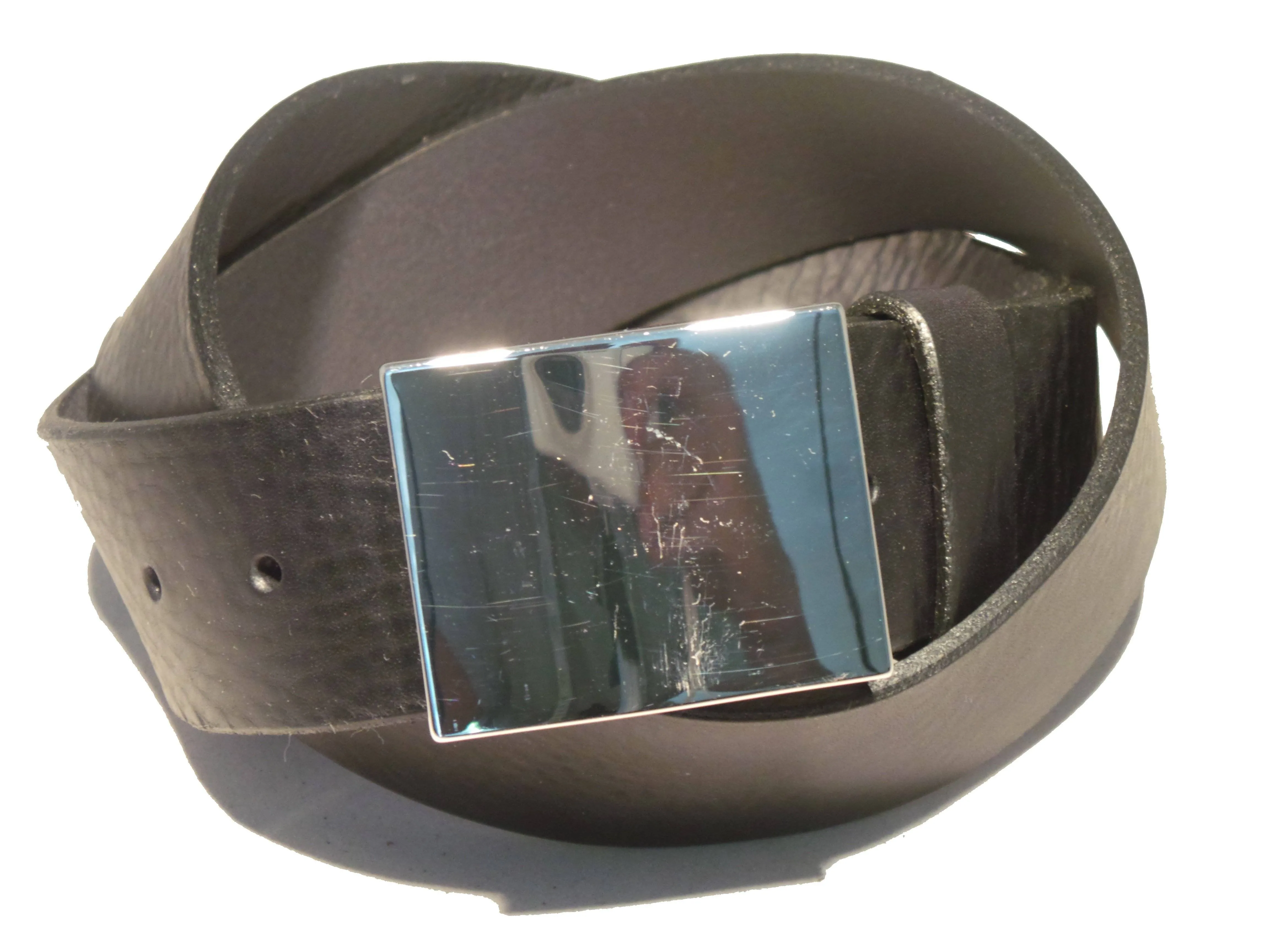 Polished Silver Plate 1 1/2 Inch 38mm Leather Belt