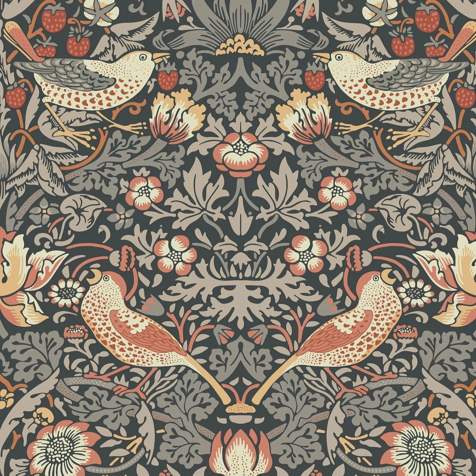 William Morris X Strawberry Thief Wallpaper - Charcoal